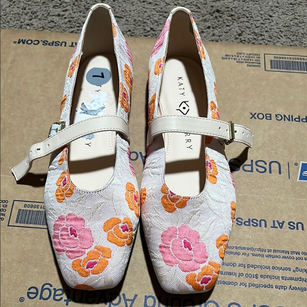 Katy Perry Collections Floral Mary Jane Flats - Pink and Orange